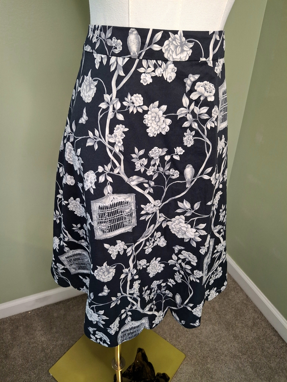 Talbots Petite 18WP Black White Floral Birdcage Skirt Scalloped Hem A-Line